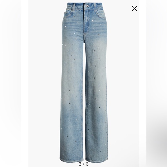 PAIGE Sasha High Waist Wide Leg Jeans Eza Embellished size 28 rhinestone jeans - Picture 5 of 9
